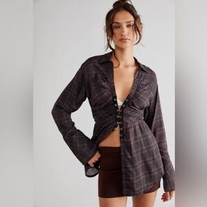 NWT Free People • We the Free Plaid Catalina Remade Shirt Black Combo Size Small
